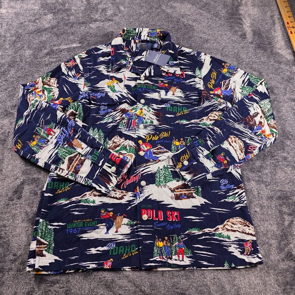 Polo Ralph Lauren Ski Print Corduroy Shirt Mens M Ski Lodge